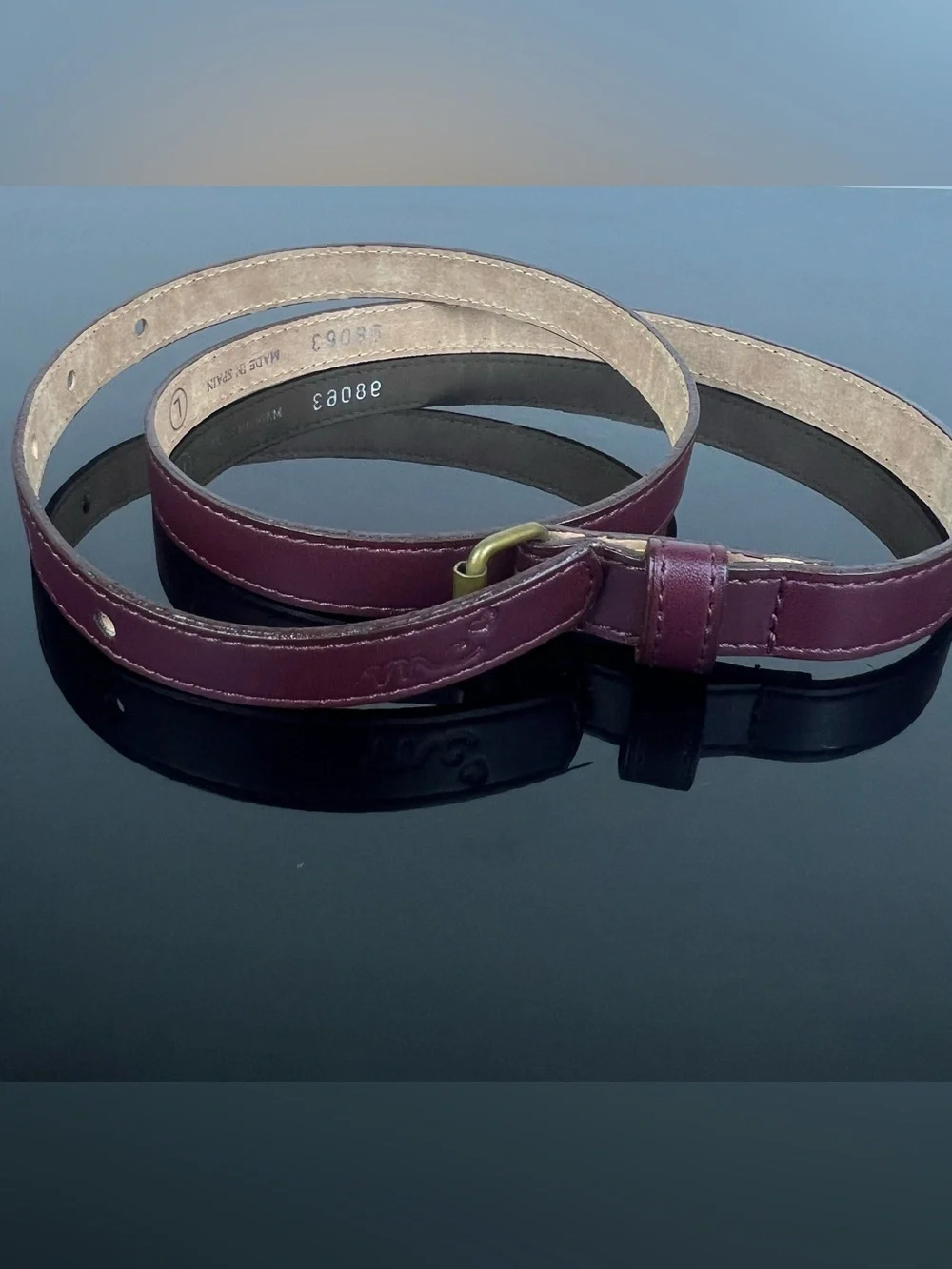 Marie Chantal Kids Girls Leather Belt, Burgundy, Size L